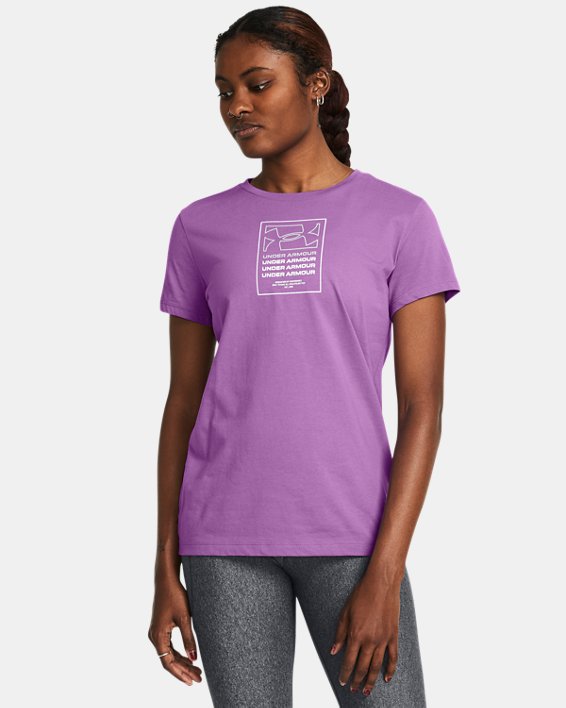 Camiseta de manga corta UA Box Wordmark Originators para mujer, Purple, pdpMainDesktop image number 0